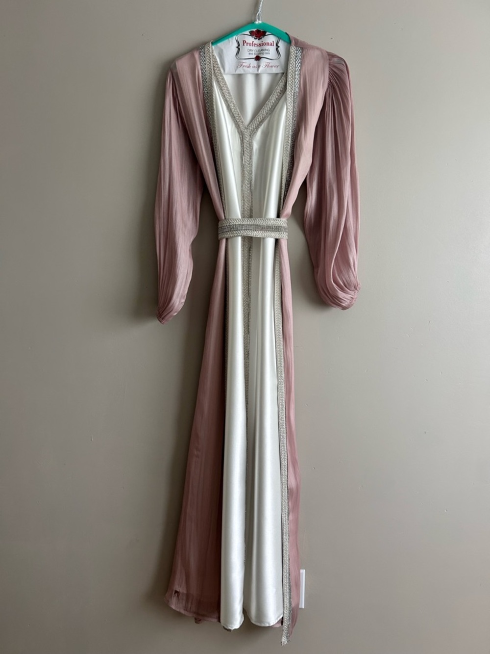 Vintage Two-Tone Dusty Rose & Cream Maxi Dress with Belt
